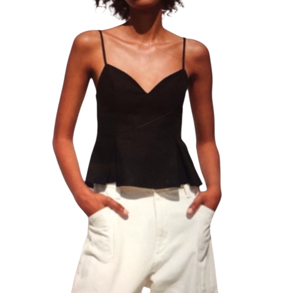 LINEN Zara Black Adjustable Spaghetti Strap Babydoll Pleated Tank size XL